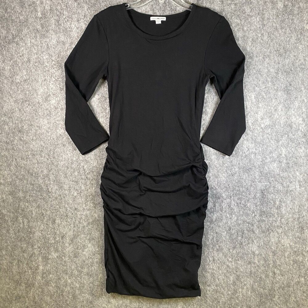 Standard James Perse Womens Cotton Ruched Bodycon Dress Black Size 1 Small
